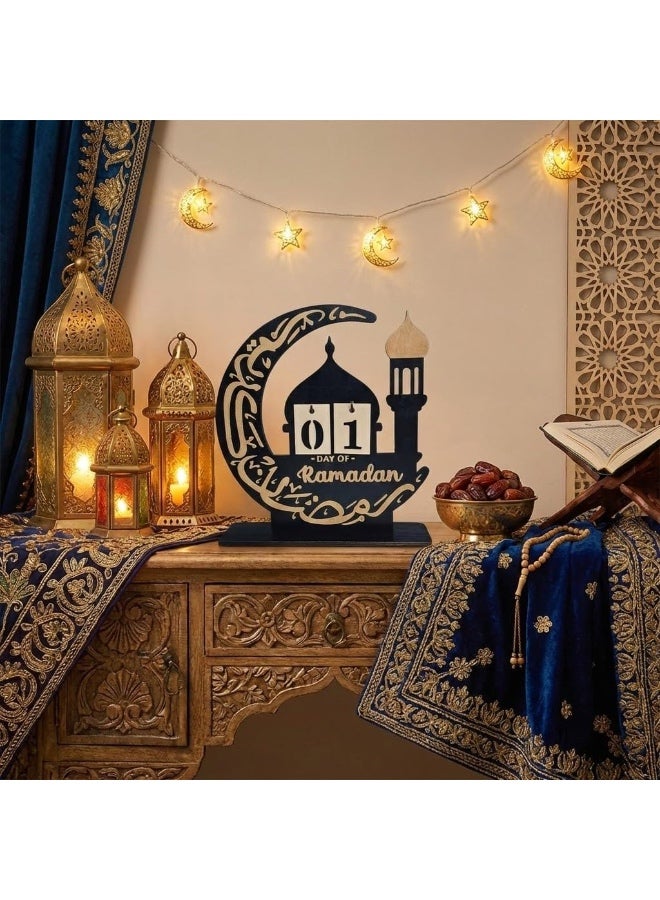 زينة رمضان | تقويم رمضان مصنوع من الخشب | تقويم رمضان للأطفال | تقويم عيد مبارك، تقويم العد التنازلي لرمضان DIY لمدة 30 يومًا - تقويم للمنزل - Image 3